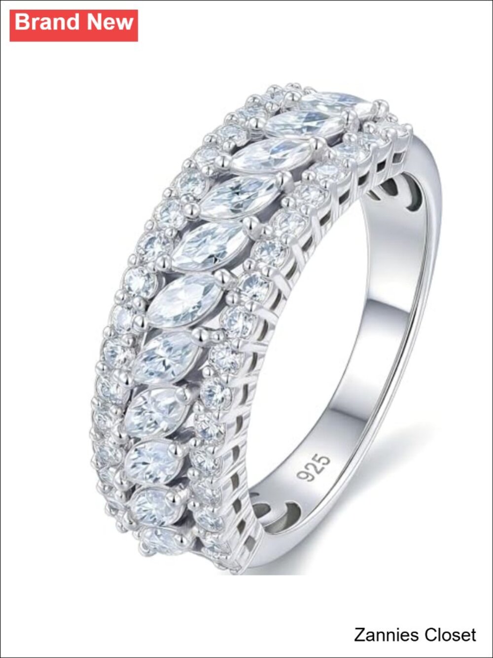 💍 Heinlov 925 Sterling Silver Moissanite Marquise Eternity Ring Stackable